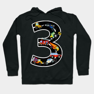 Kids 3rd Birthday  Boys Cars Vehicles 3 Years Birthday Hoodie